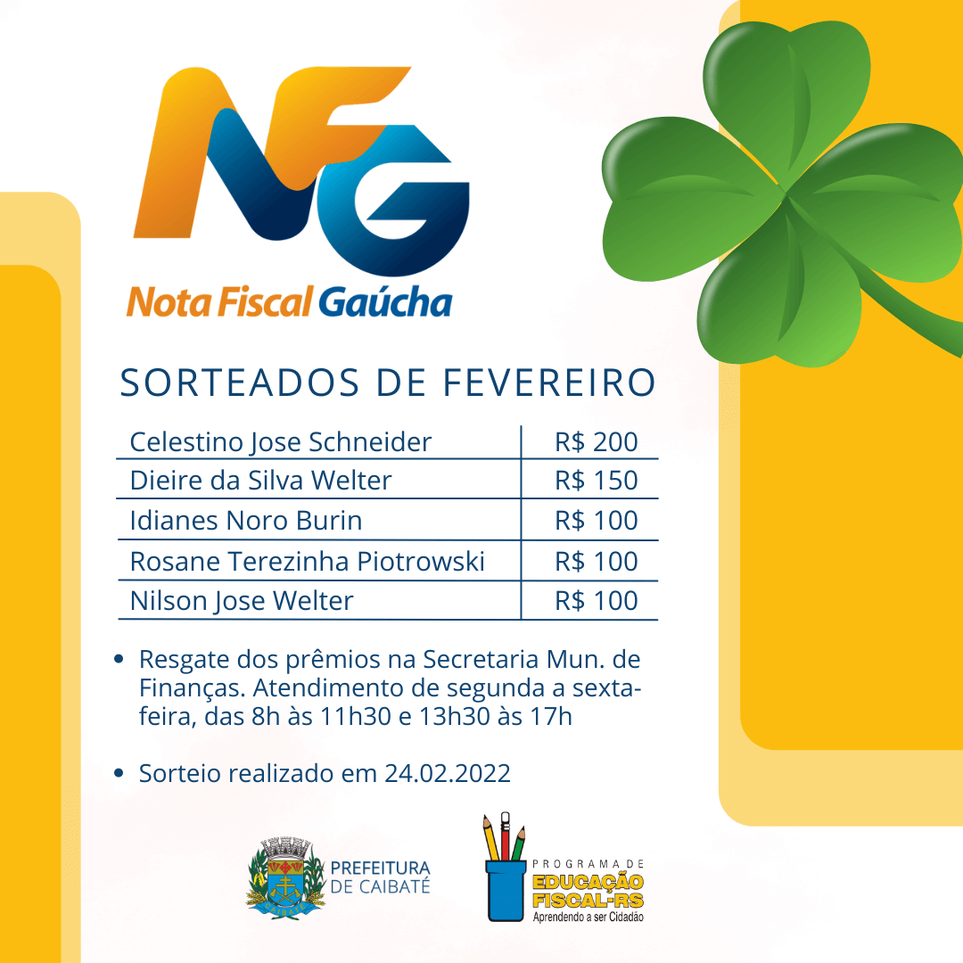 SORTEADOS DO PROGRAMA NOTA FISCAL GAÚCHA 