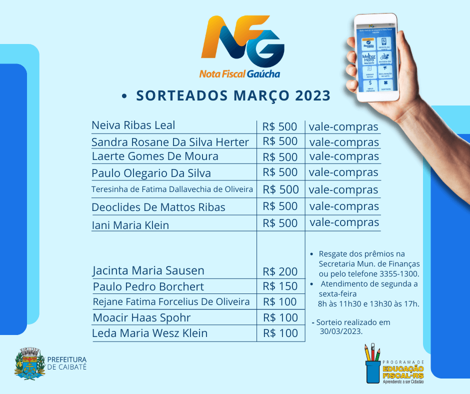 NFG: CONTEMPLADOS MÊS DE MARÇO DE 2023