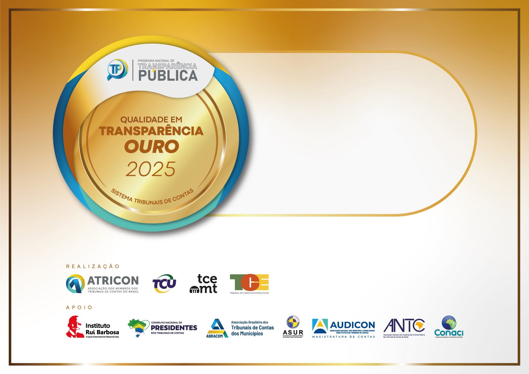 CERTIFICADO QUALIDADE EM TRANPARÊNCIA OURO 2025 SISTEMA TRIBUNAIS DE CONTAS