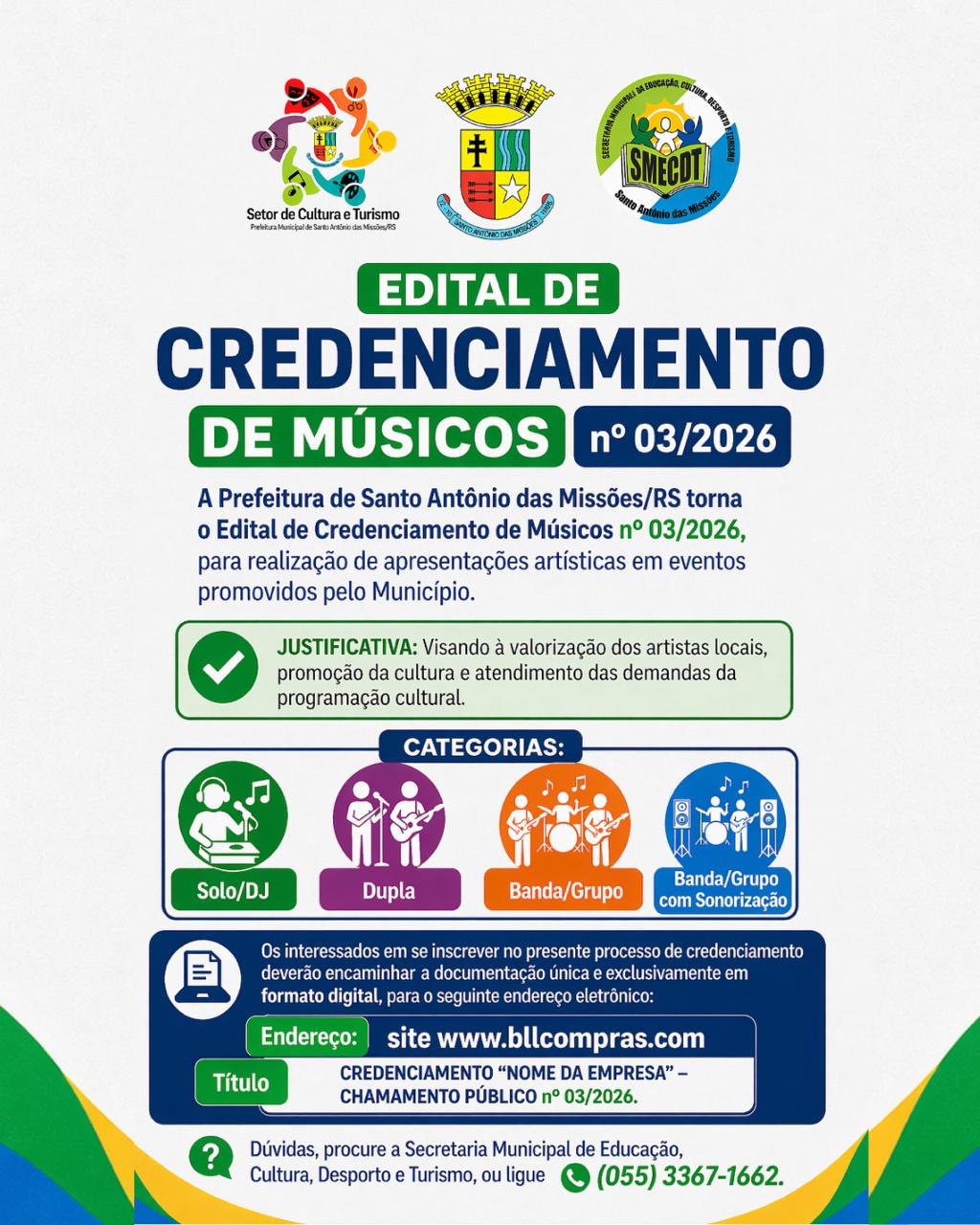 <strong>PREFEITURA ABRE EDITAL DE CREDENCIAMENTO DE M&Uacute;SICOS N&ordm; 03/2026</strong>