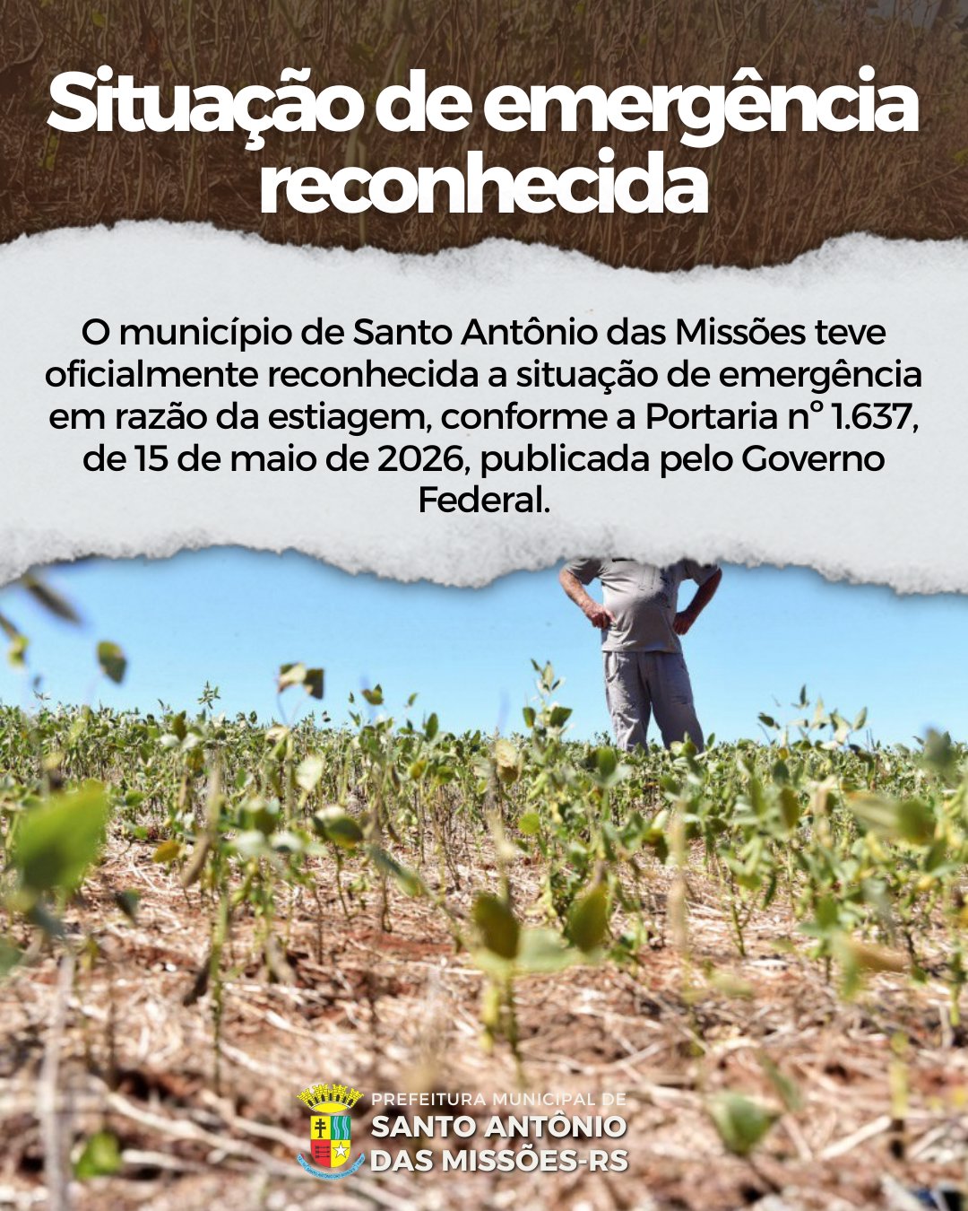 <strong>Decreto de Emergência em razão da estiagem foi reconhecido pelo Governo Federal</strong>