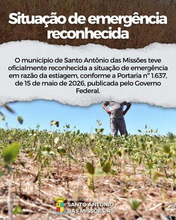 <strong>Decreto de Emergência em razão da estiagem foi reconhecido pelo Governo Federal</strong>