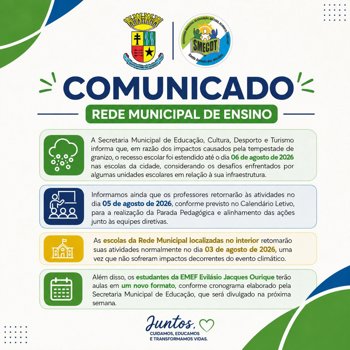 COMUNICADO OFICIAL - RETORNO DAS AULAS&nbsp;