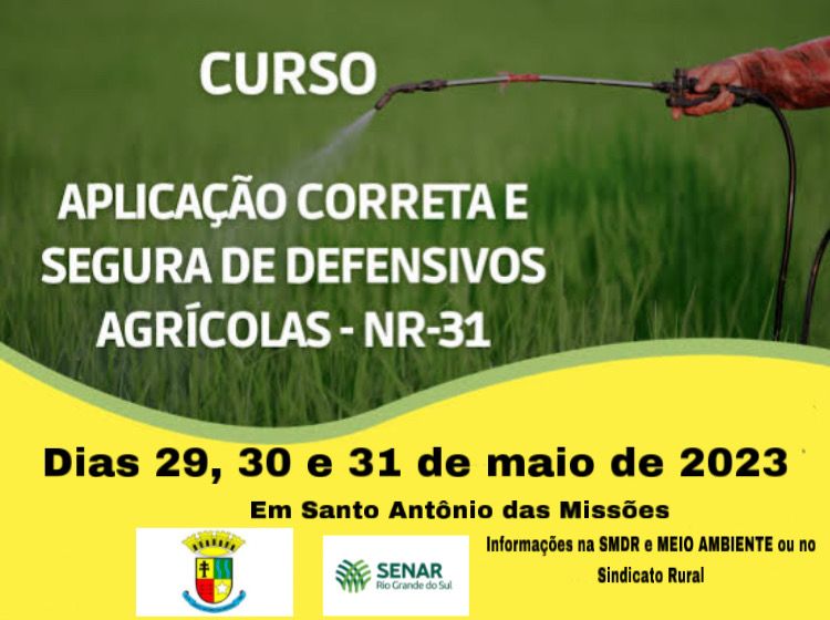 Inscrições abertas para o curso de Aplicação Correta e Segura de Defensivos Agrícolas