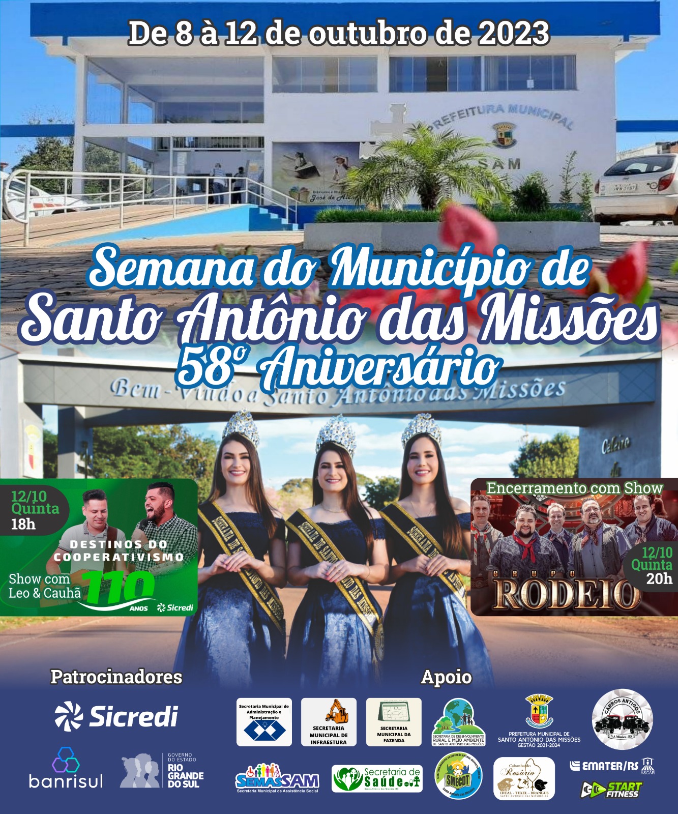 Confira a programação da Semana do Município 2023 em Santo Antônio das Missões