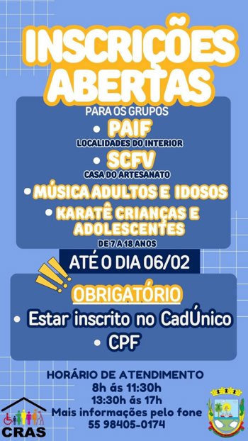 <p><strong>INSCRI&Ccedil;&Otilde;ES PARA OS GRUPOS DO PAIF</strong></p>