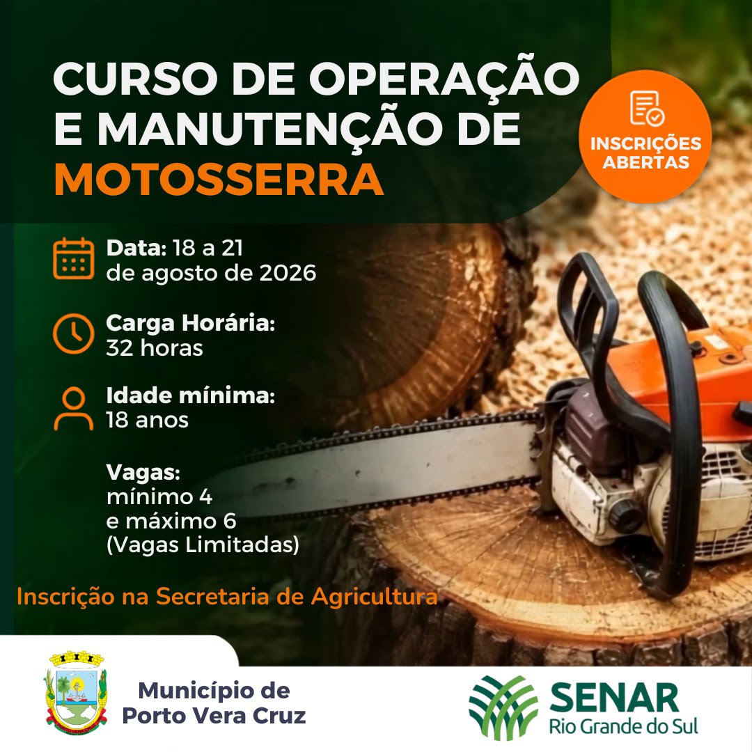 <strong>ADMINISTRA&Ccedil;&Atilde;O MUNICIPAL&nbsp;ABRE VAGAS PARA CURSO DE OPERA&Ccedil;&Atilde;O E MANUTEN&Ccedil;&Atilde;O DE MOTOSSERRA</strong>