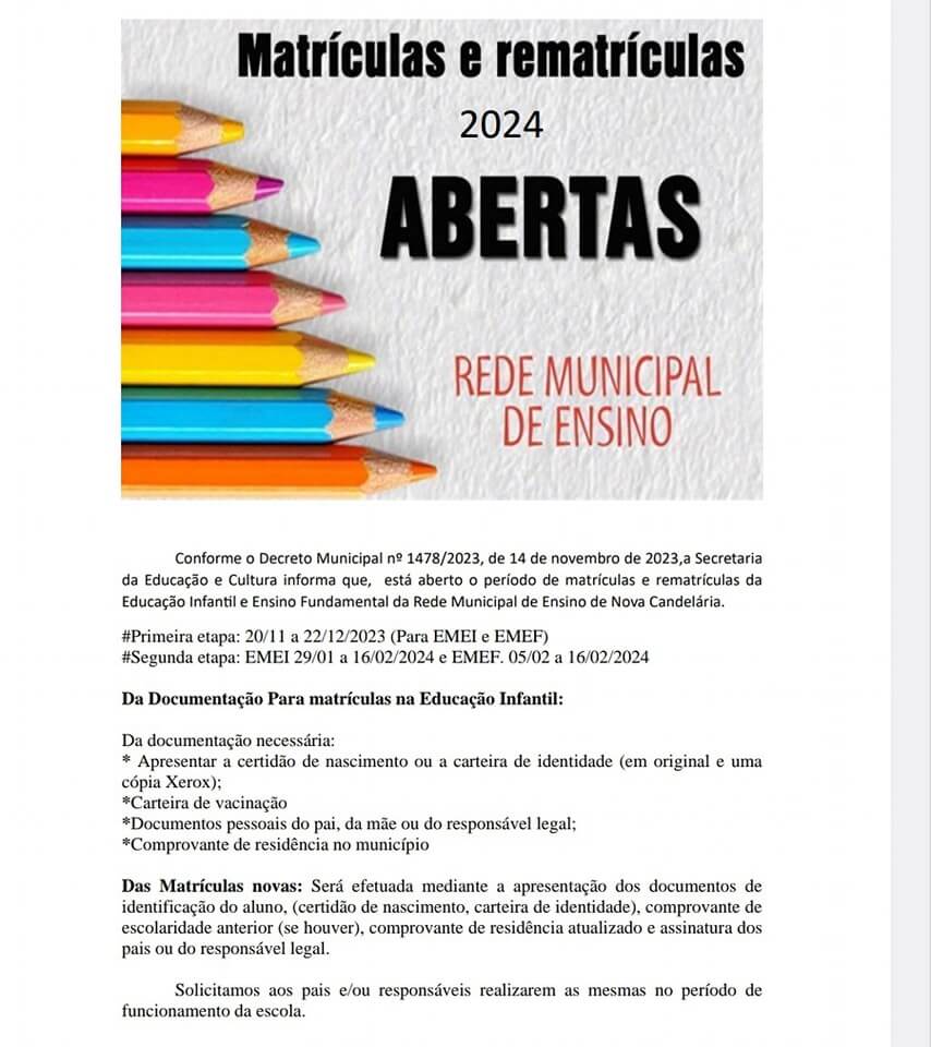 Matrículas para Rede Municipal de Ensino