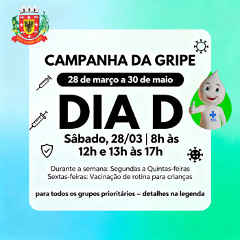 <p>Campanha de Vacina&ccedil;&atilde;o contra a Gripe come&ccedil;a dia 28/03 em Nova Candel&aacute;ria!</p>