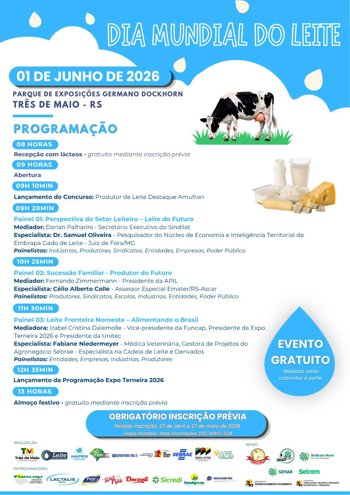 <strong>Dia Mundial do Leite ter&aacute; programa&ccedil;&atilde;o especial em Tr&ecirc;s de Maio</strong>
