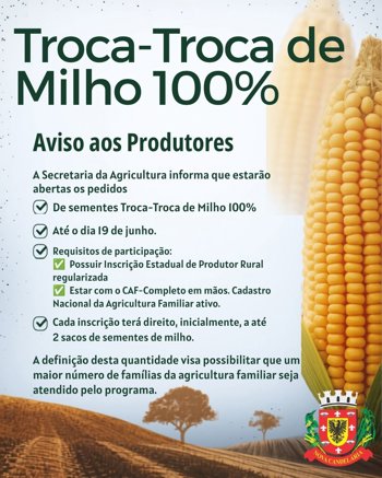 <strong>Secretaria de Agricultura informa prazo para pedidos de sementes do Programa Troca-Troca de Milho</strong>