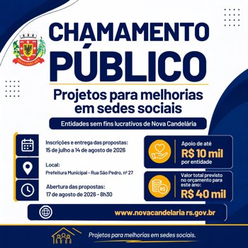 <strong>Nova Candel&aacute;ria abre chamamento p&uacute;blico para entidades sem fins lucrativos</strong>