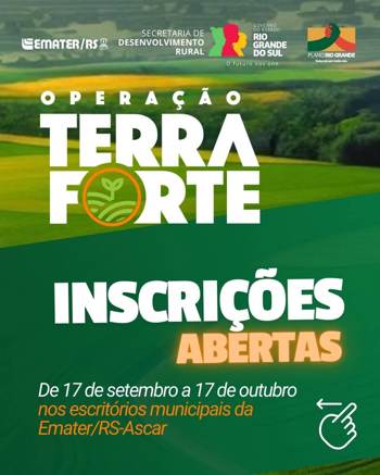 <p>PROGRAMA OPERA&Ccedil;&Atilde;O TERRA FORTE ABRE INSCRI&Ccedil;&Otilde;ES&nbsp;</p>