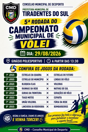 NESTE S&Aacute;BADO TEM A 5&ordf; RODADA DO CAMPEONATO MUNICIPAL DE V&Ocirc;LEI!&nbsp;