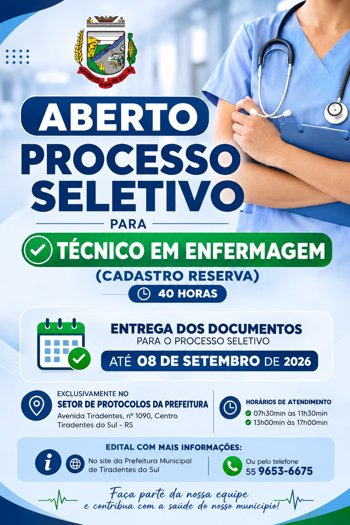 ABERTO PROCESSO SELETIVO PARA TÉCNICO EM ENFERMAGEM!