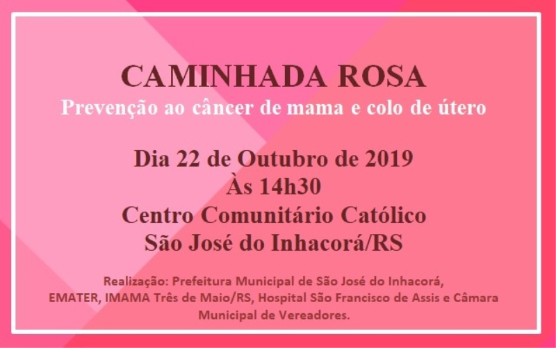 CAMINHADA ROSA |  22 DE OUTUBRO | às 14h30