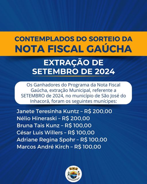<p>GANHADORES DO SORTEIO DA NOTA FISCAL GA&Uacute;CHA</p>
