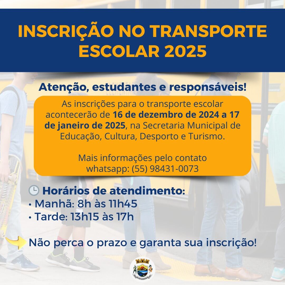 <p>INSCRI&Ccedil;&Atilde;O NO TRANSPORTE ESCOLAR 2025</p>