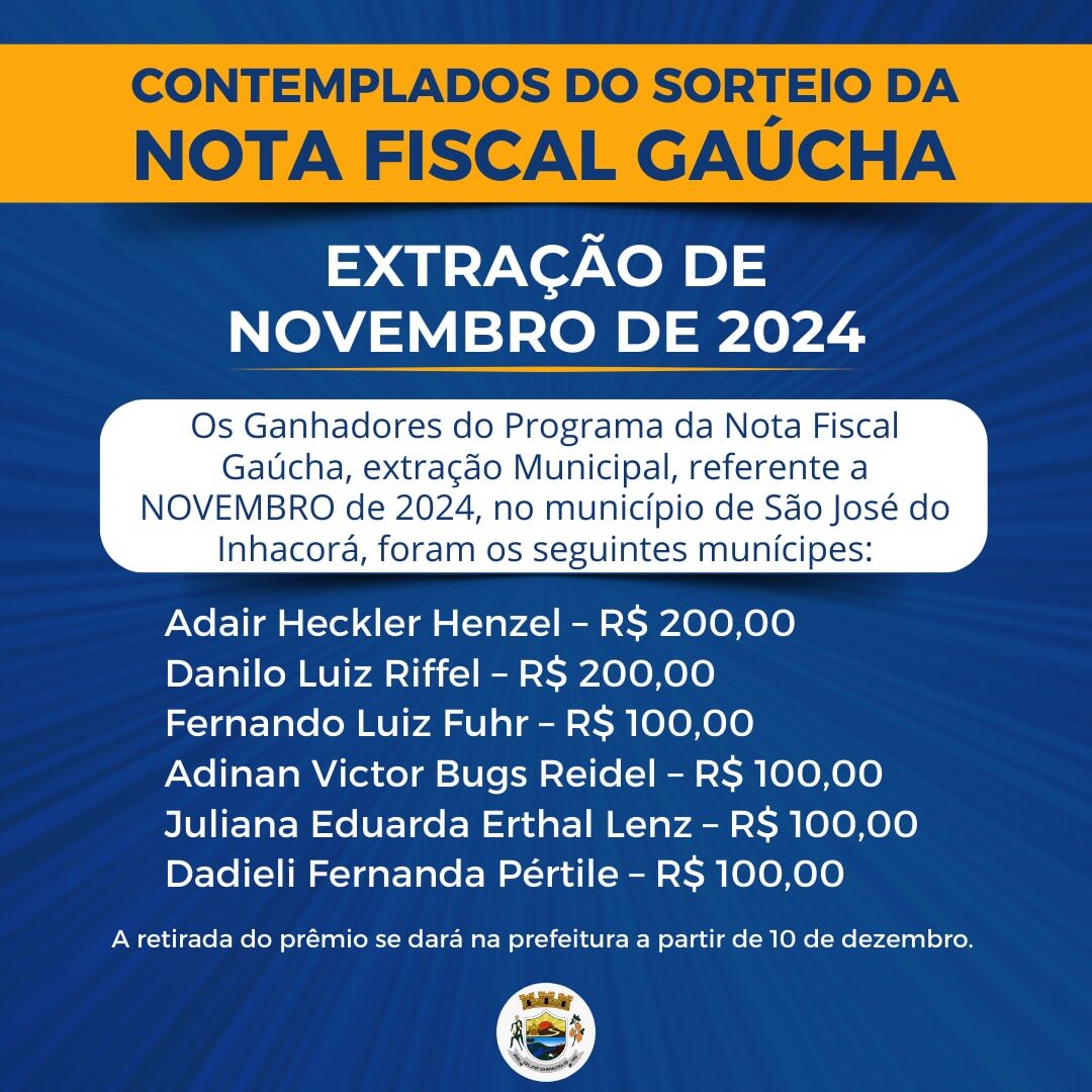 <p><strong>GANHADORES DO SORTEIO DA NOTA FISCAL GA&Uacute;CHA</strong></p>