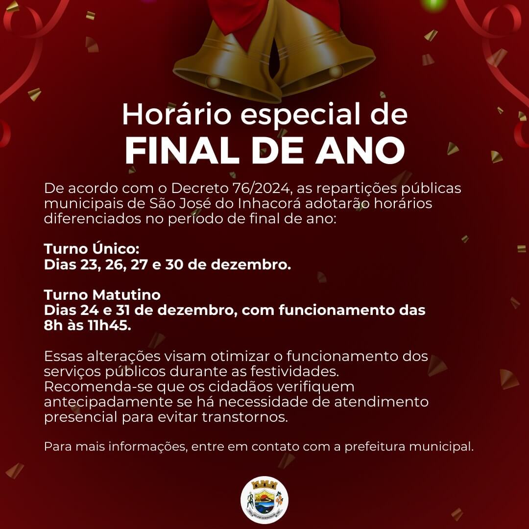 <p>HOR&Aacute;RIO ESPECIAL DE FINAL DE ANO</p>