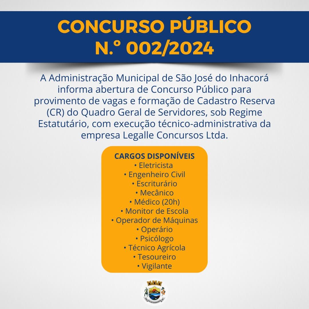 <div dir="auto">CONCURSO P&Uacute;BLICO N.&ordm; 002/2024</div>
<div dir="auto">&nbsp;</div>