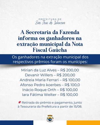 <p>Ganhadores na extra&ccedil;&atilde;o municipal da Nota Fiscal Ga&uacute;cha.</p>