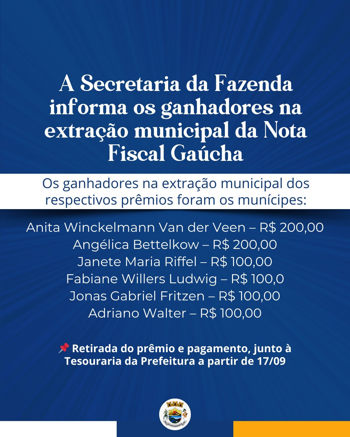 <p>Ganhadores do sorteio da Nota Fiscal Ga&uacute;cha</p>