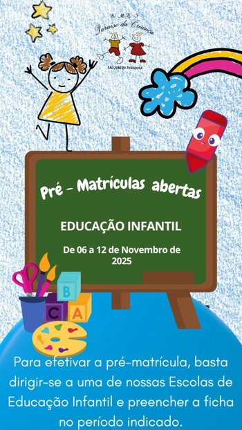 <p>PR&Eacute;-MATR&Iacute;CULAS PARA EDUCA&Ccedil;&Atilde;O INFANTIL 2026</p>