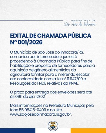 <p>EDITAL DE CHAMADA P&Uacute;BLICA N&ordm; 001/2026</p>