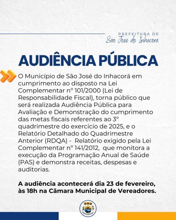 <p>Audi&ecirc;ncia P&uacute;blica para Avalia&ccedil;&atilde;o e Demonstra&ccedil;&atilde;o do cumprimento das metas fiscais referentes ao 3&ordm; quadrimestre</p>