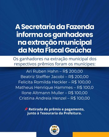 <p>Contemplados do sorteio Nota Fiscal Ga&uacute;cha</p>