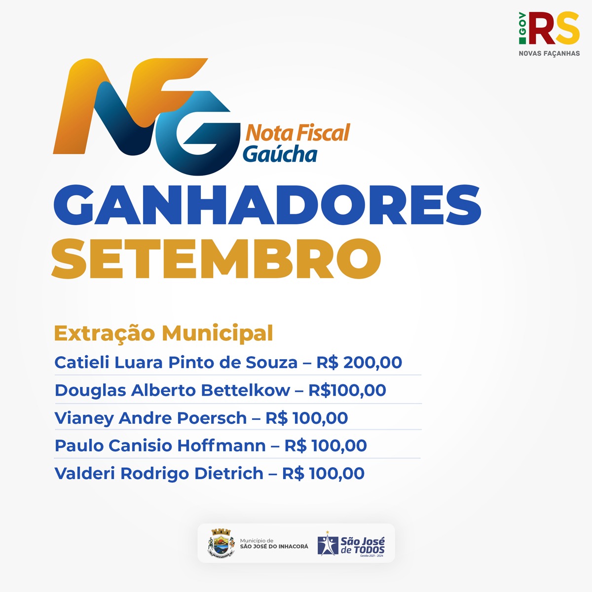 GANHADORES DO SORTEIO DA NOTA FISCAL GAÚCHA 