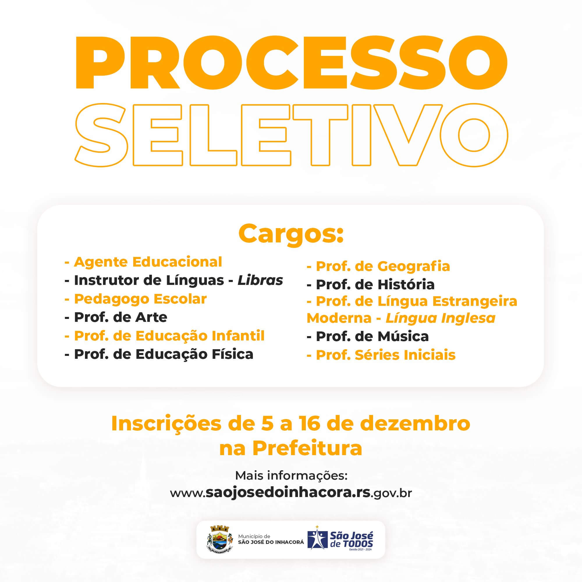 INSCRIÇÕES ABERTAS PARA PROCESSO SELETIVO SIMPLIFICADO 008/2022 - Edital nº 160-2022