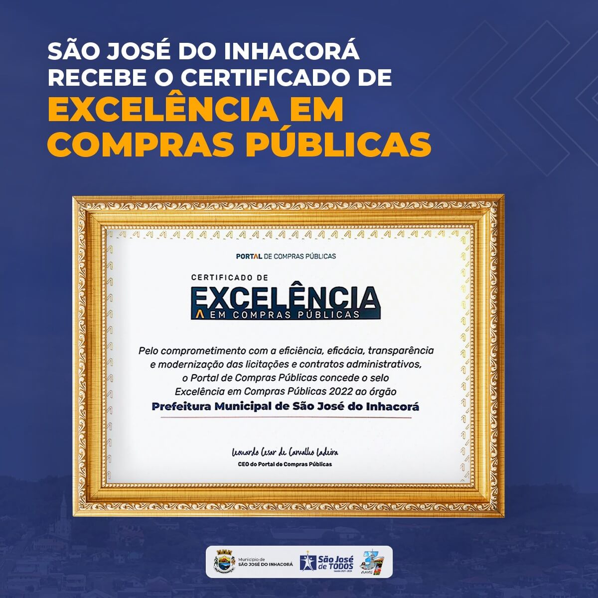 PREFEITURA GANHA CERTIFICADO POR EXCELÊNCIA EM COMPRAS PÚBLICAS