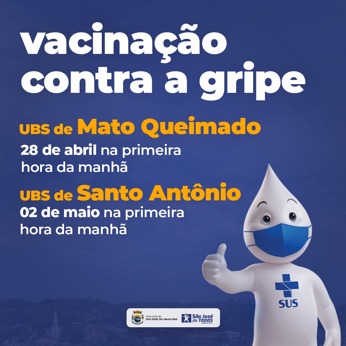 VACINAÇÃO CONTRA GRIPE – DIA D DA VACINAÇAO DIA 6 DE MAIO – NO POSTO DE SAUDE DA SEDE