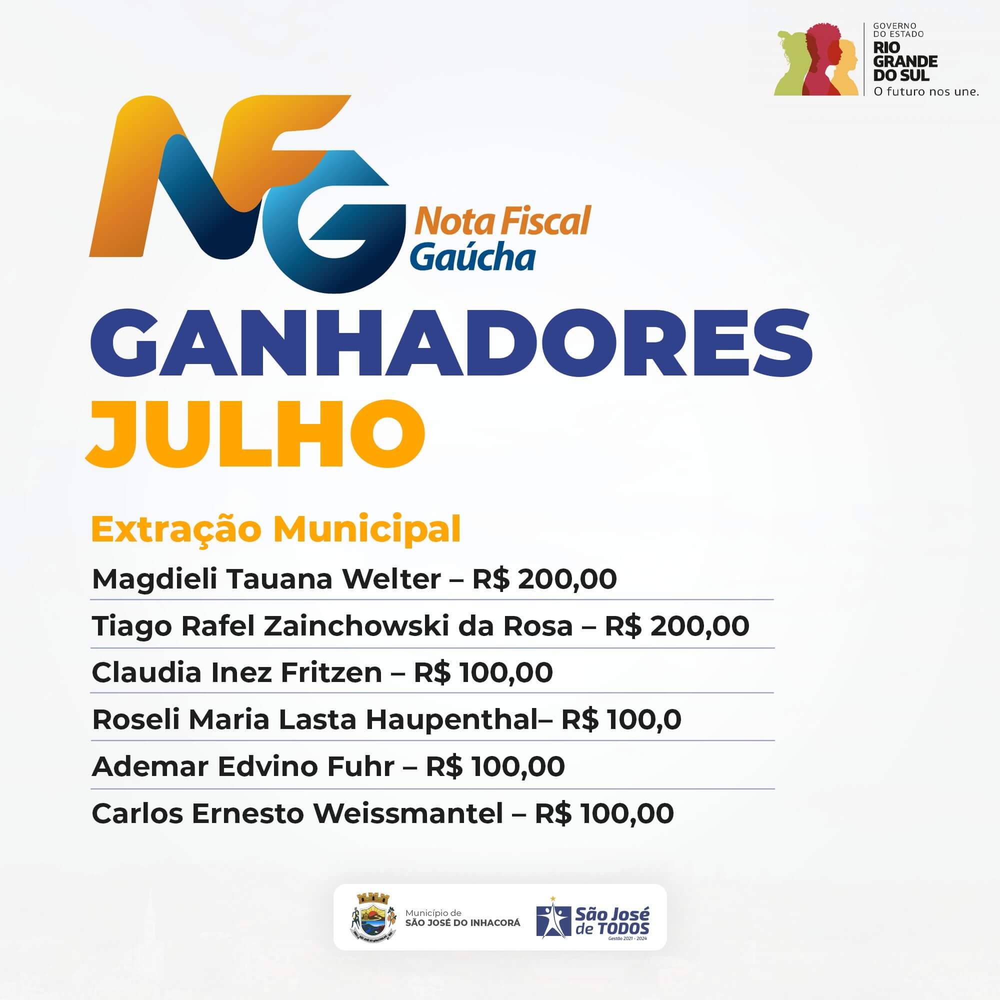 GANHADORES DO SORTEIO DA NOTA FISCAL GAÚCHA