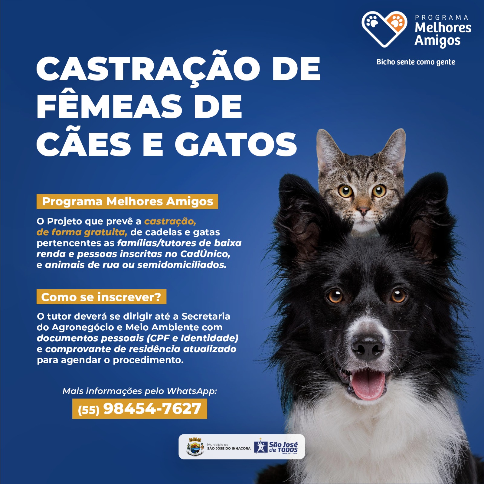 INSCRIÇOES ABERTAS  PARA O PROGRAMA MELHORES AMIGOS