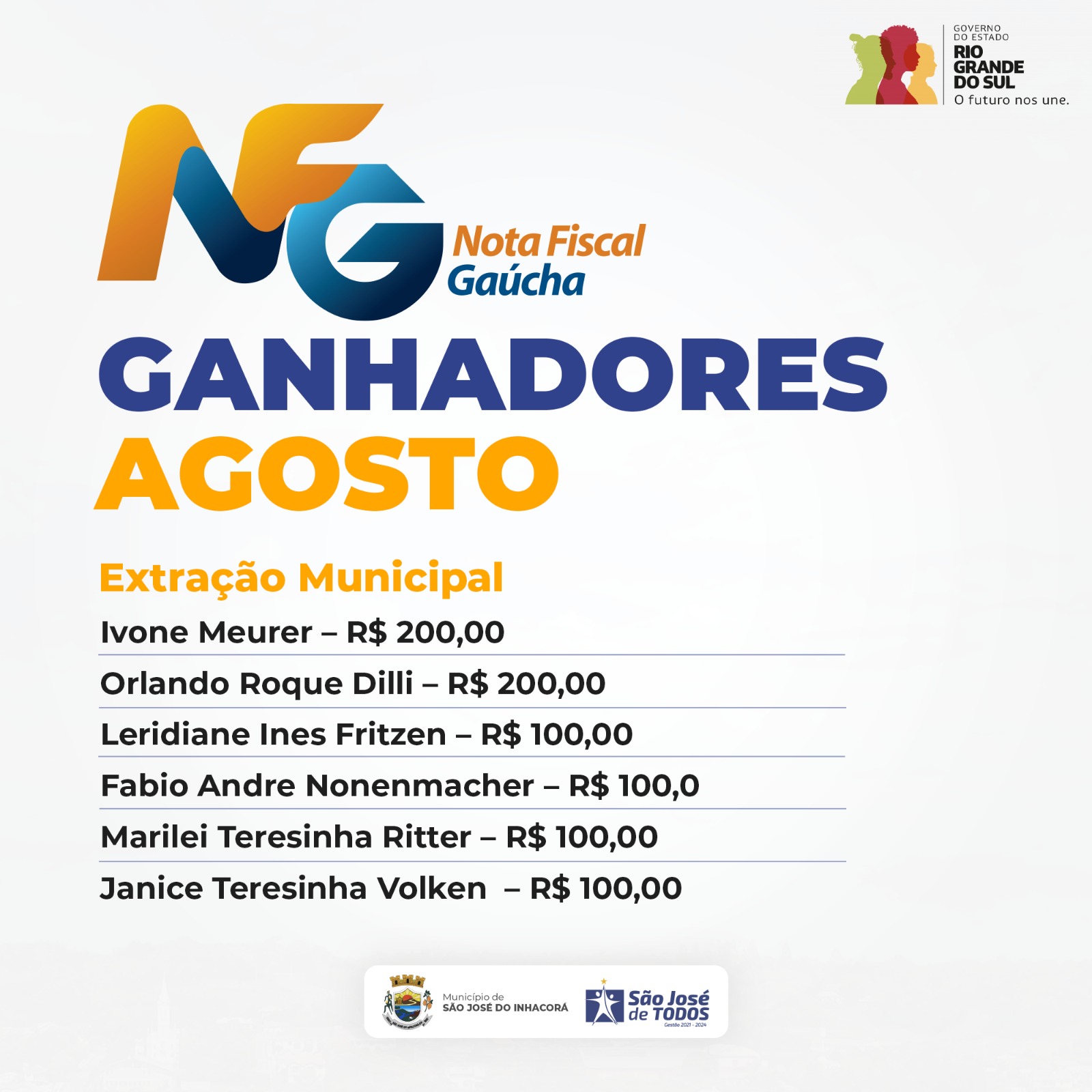 GANHADORES DO SORTEIO DA NOTA FISCAL GAÚCHA