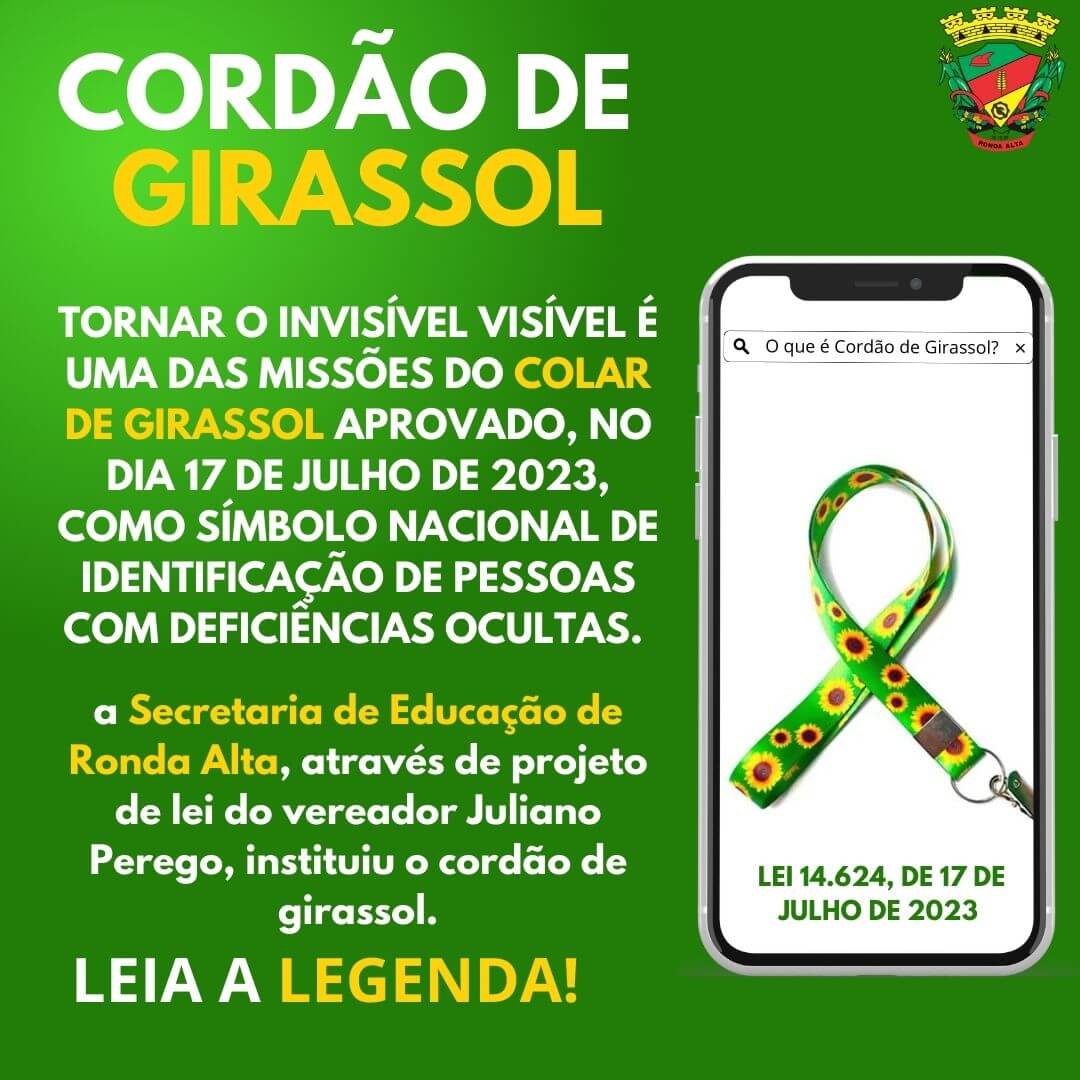 <p>CORD&Atilde;O DE GIRASSOL &Eacute; INSTITU&Iacute;DO EM RONDA ALTA</p>
<p>&nbsp;</p>
