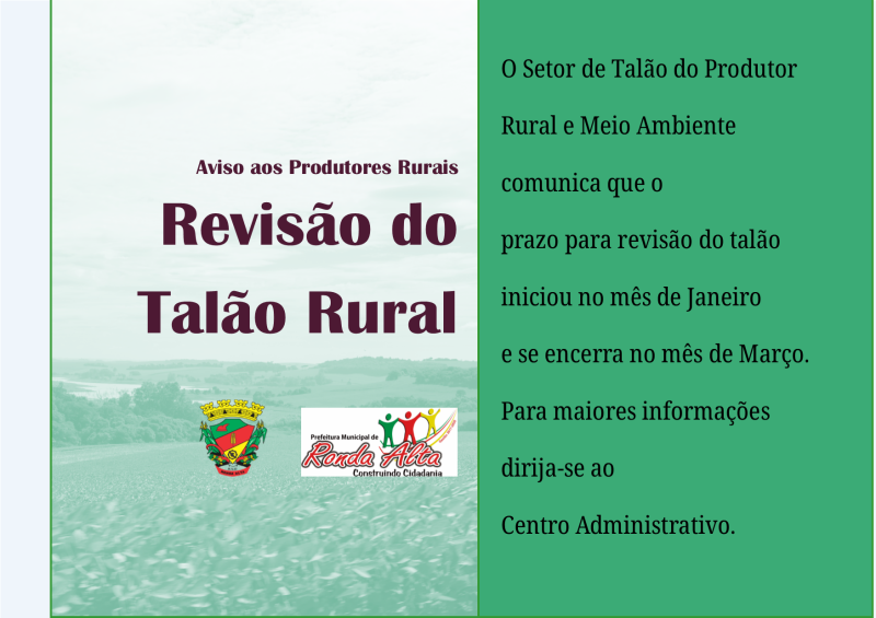 Produtores Rurais devem atualizar talão do produtor até Março