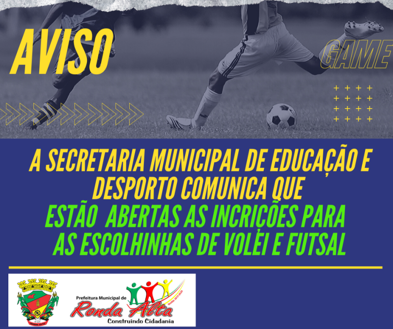 Inscrições para escolinhas de Futsal e Vôlei estão abertas