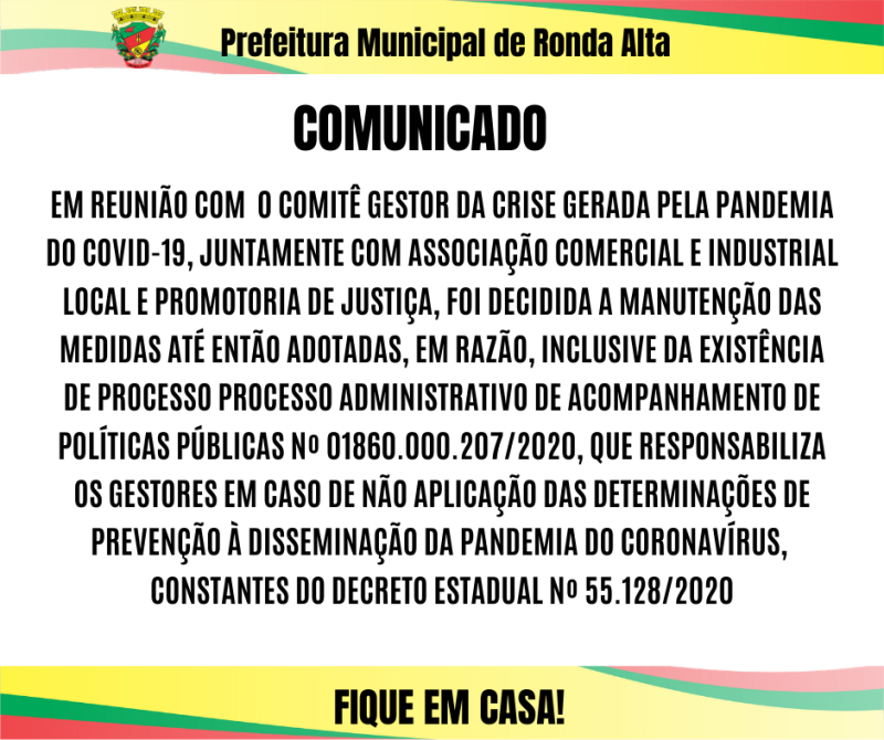 COMUNICADO DA ADMINISTRAÇÃO MUNICIPAL SOBRE MEDIDAS DE CONTENÇÃO À EPIDEMIA DO CORONAVÍRUS
