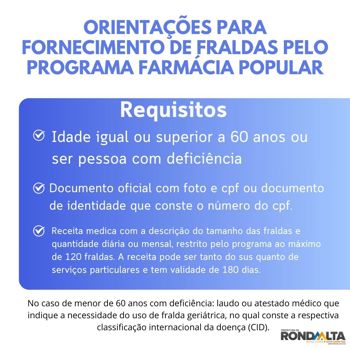 <p><strong>Orienta&ccedil;&otilde;es para fornecimento de fraldas pelo programa farm&aacute;cia popular</strong></p>