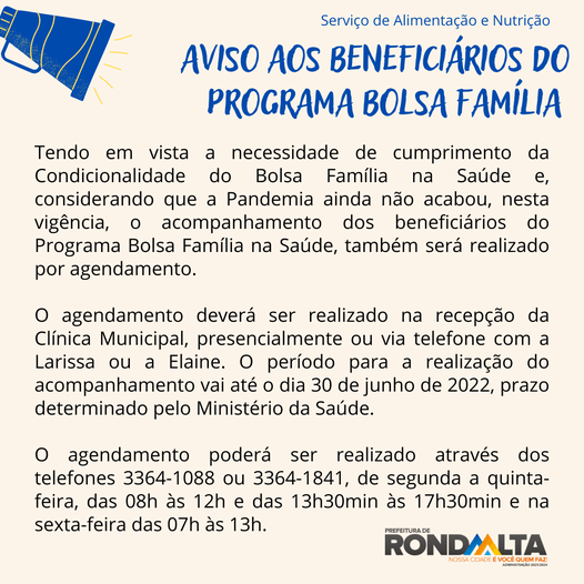  O Serviço e Alimentação e Nutrição informa: