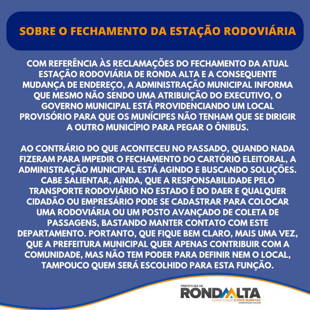 SOBRE O FECHAMENTO DA ESTAÇÃO RODOVIÁRIA