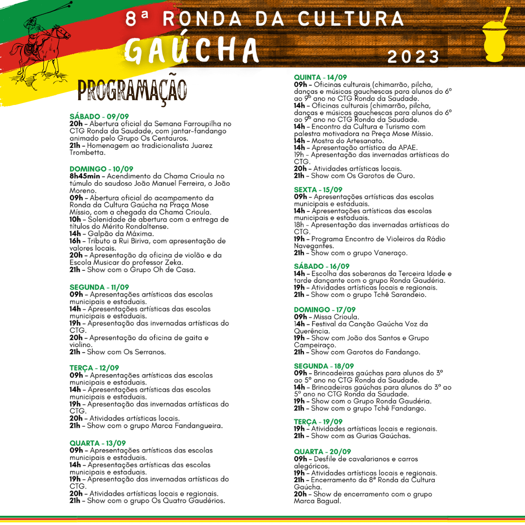 CONFIRA A PROGRAMAÇÃO DA 8ª RONDA DA CULTURA GAÚCHA!