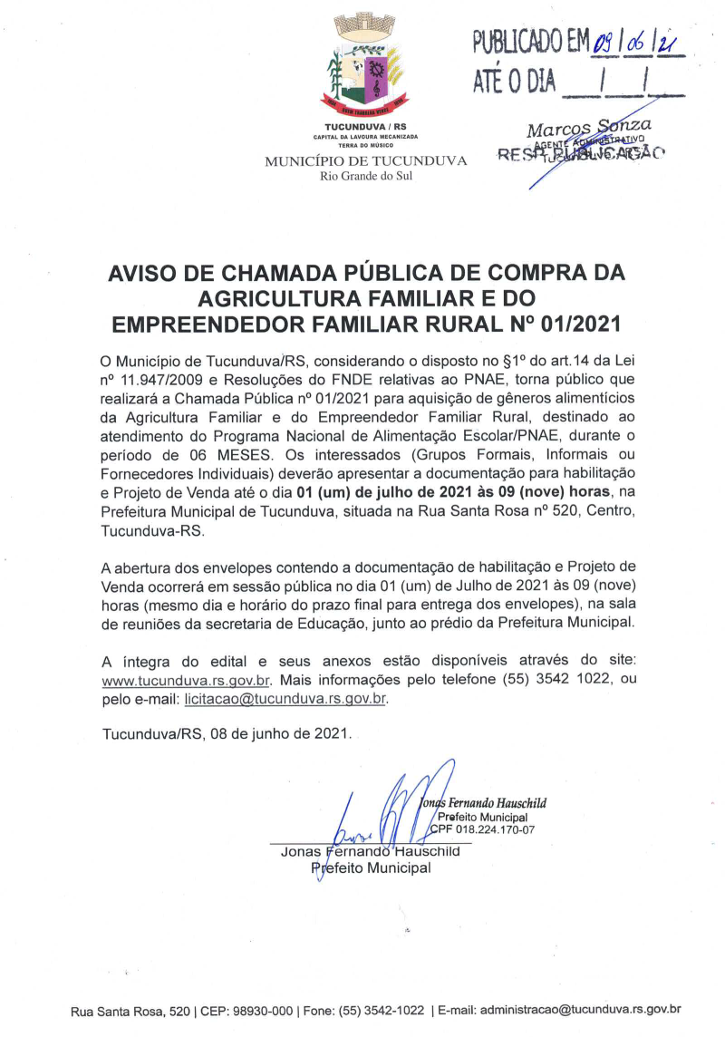 AVISO DE CHAMADA PÚBLICA Nº 01_2021_ ALIMENTAÇÃO ESCOLAR