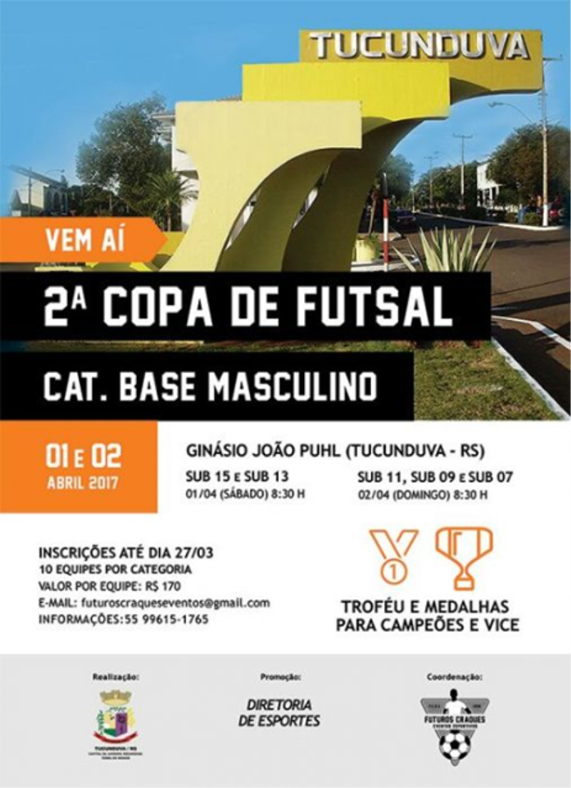 Segunda Copa Tucunduva de Futsal será na próxima semana.