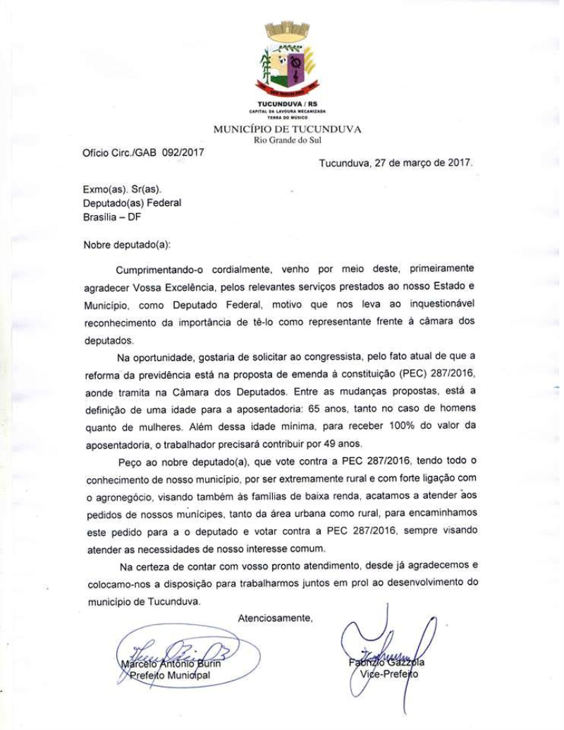 Marcelo e Fabrizio encaminham documento a deputados federais solicitando voto contrário a PEC 287.
