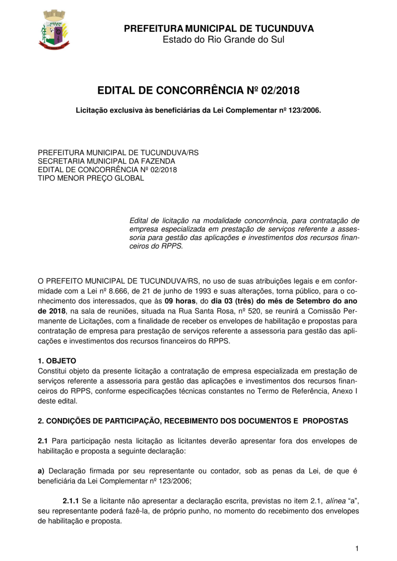 CONCORRÊNCIA Nº 02_2018 - ASSESSORIA PARA GESTÃO DAS APLICAÇÕES E INVESTIMENTOS DOS RECURSOS FINANCEIROS DO RPPS.